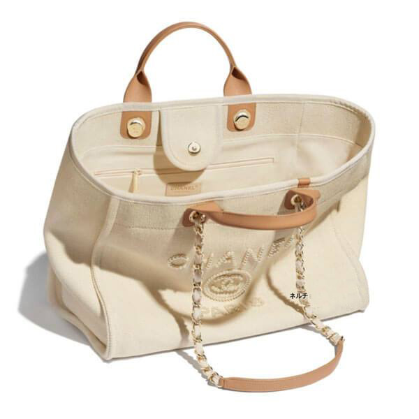 シャネル ドーヴィール コピー 争奪戦ロゴが目立って可愛い DEAUVILLE ロゴトートバッグ トート L